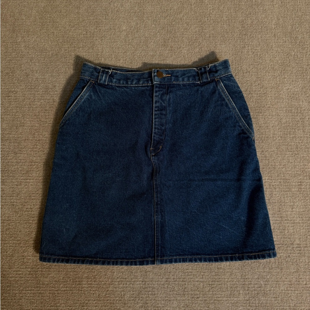 Vintage Calvin Klein Dark Blue 100% Cotton High-Waisted Denim Mini Skirt Size 13